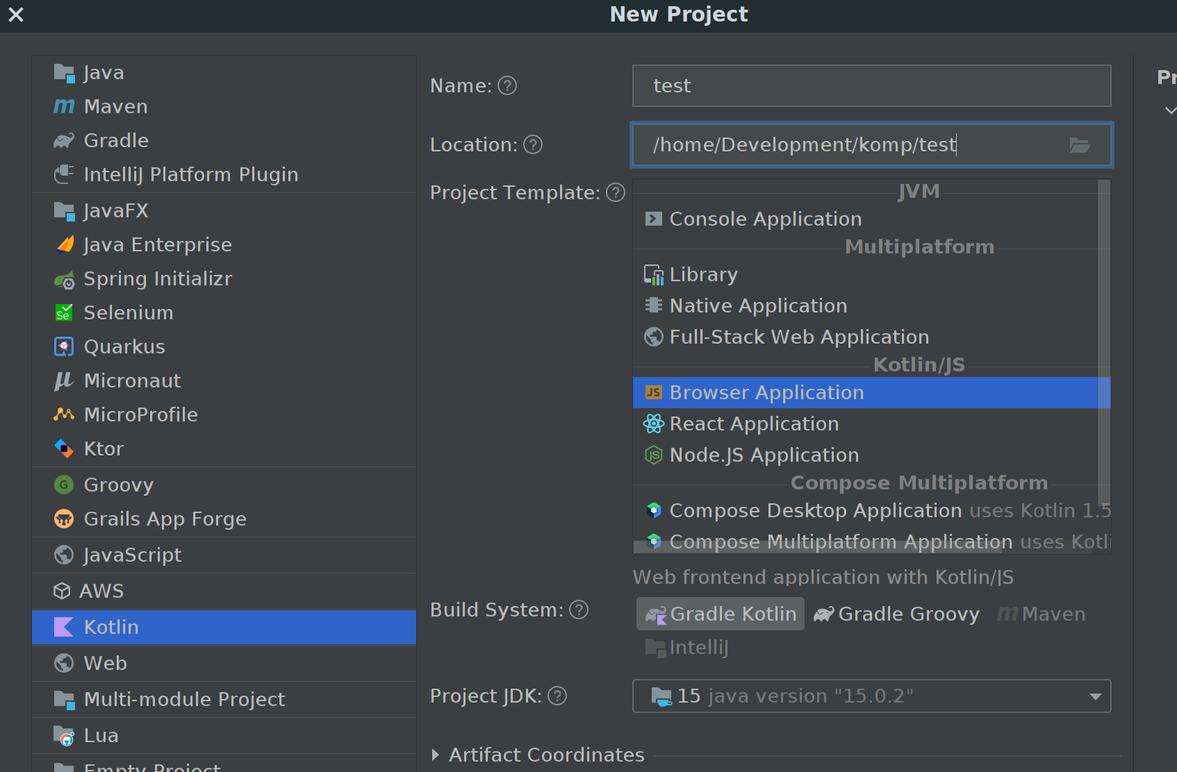 Create 'Browser Application' project